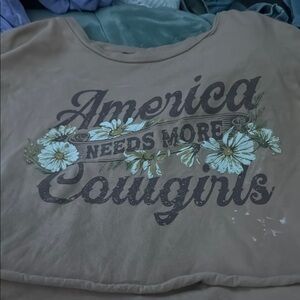 Tan Graphic Tee with Floral Design